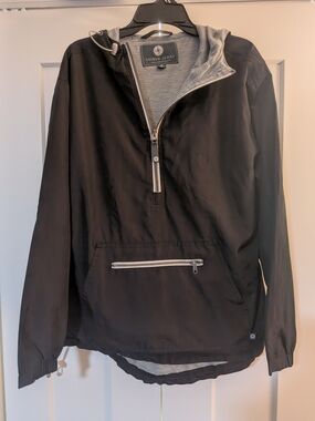 Womens Lauren James Anorak Pullover Black Hooded Rain Jacket Size S 100% Poly